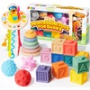image:imageJOYIN Baby Toys  Montessori Toys for Babies FoodGrade Sensory Present Infant Stacking Circles Teether Blocks 3D Stress Balls Pull String Learning Gifts for Baby Girls Boys