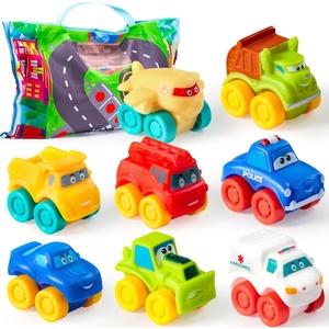 image:imageJOYIN Rubber Toy Cars for Toddlers 13 Year Old 8 PCS Cartoon Baby Truck Cars Bath Toy with Storage Bag  1 2 Year Old Boy Toys Birthday Gift Pinata Bags Filler Carnival Prizes Small